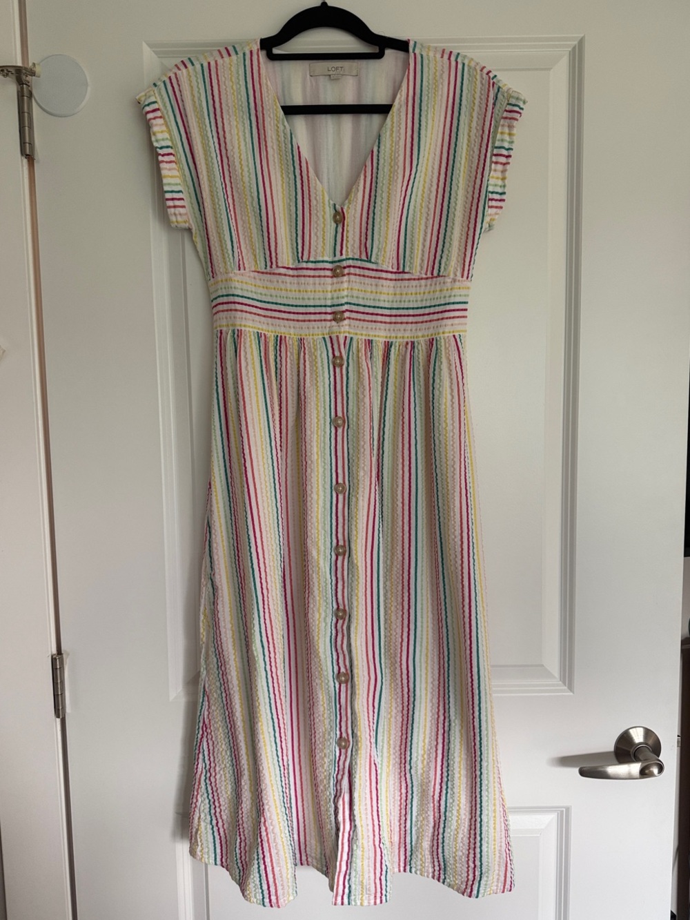 LOFT Multicolor Seersucker Button Down Day Dress | Size 0 | GENTLY WORN